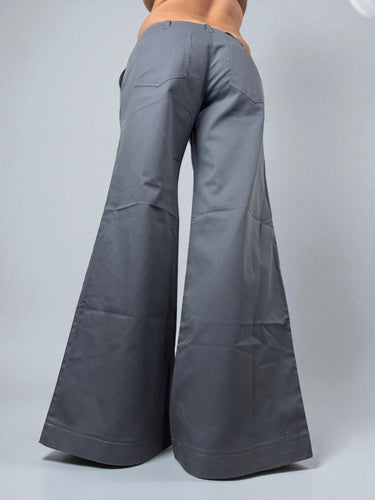 Grey cotton low rise office extra flare pants (M)
