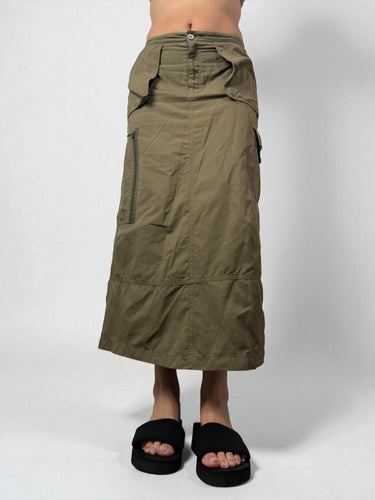 Khaki utility cargo maxi skirt (S)