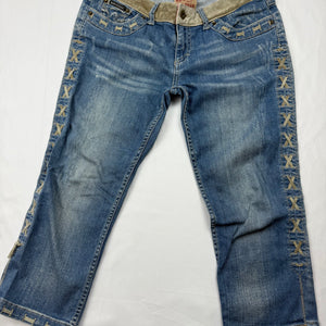 Blue denim lace up low rise capri pants (S/M)