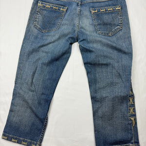Blue denim lace up low rise capri pants (S/M)