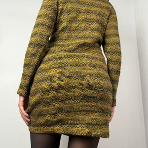 Khaki faux fur large neck knitted jumper dress (S/M)