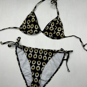 Black graphic low rise bikini set (S/M)