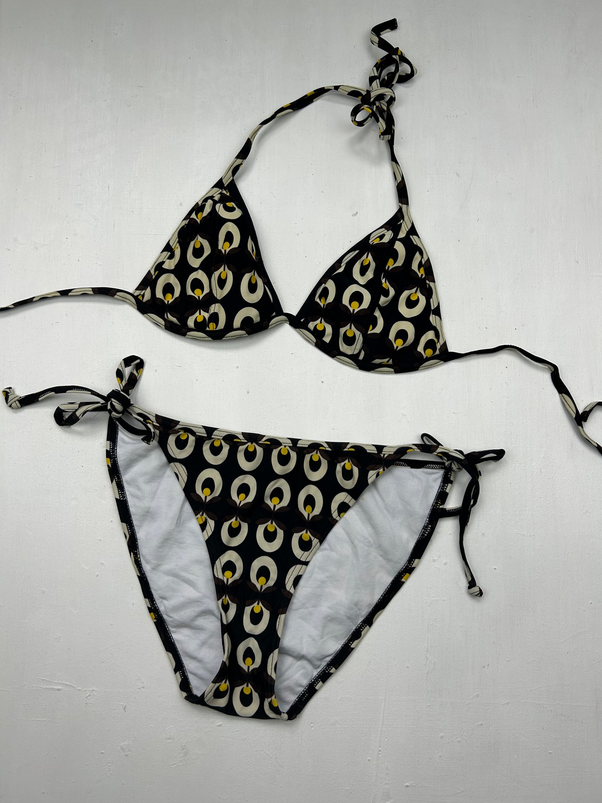Black graphic low rise bikini set (S/M)