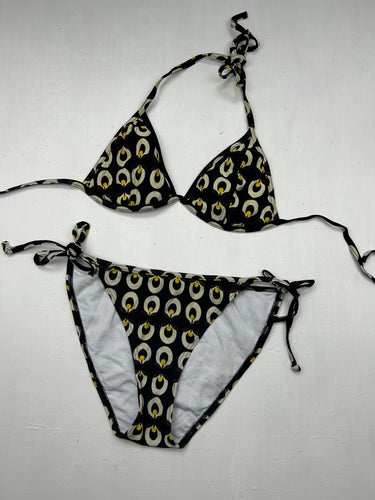 Black graphic low rise bikini set (S/M)