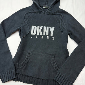 Navy logo hooded knitted jumper (S/M)