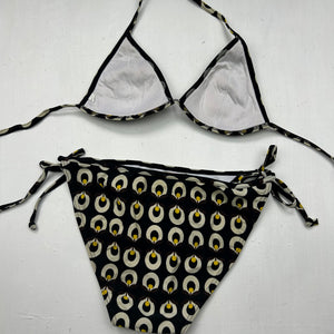 Black graphic low rise bikini set (S/M)