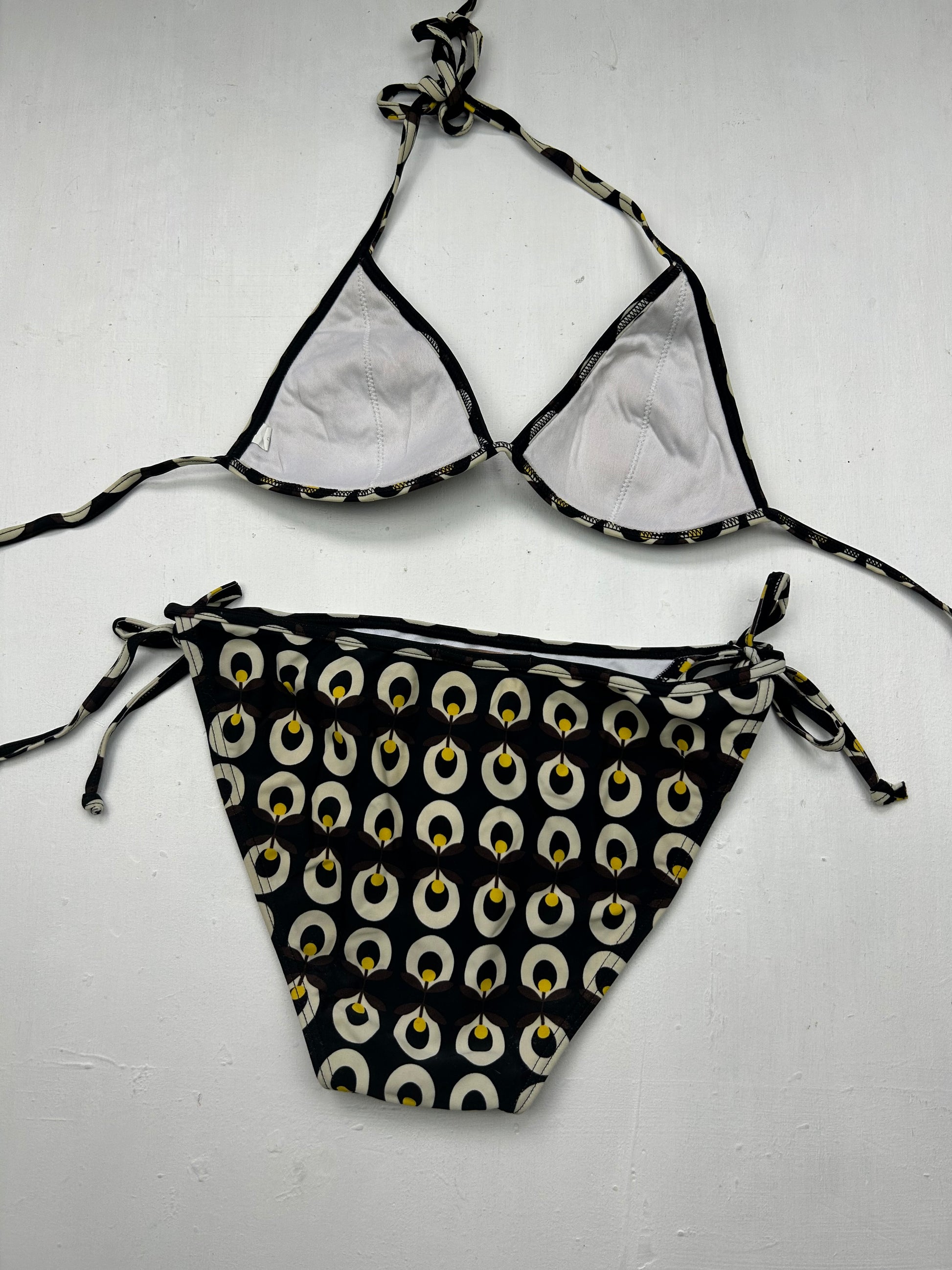 Black graphic low rise bikini set (S/M)