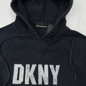 Navy logo hooded knitted jumper (S/M)