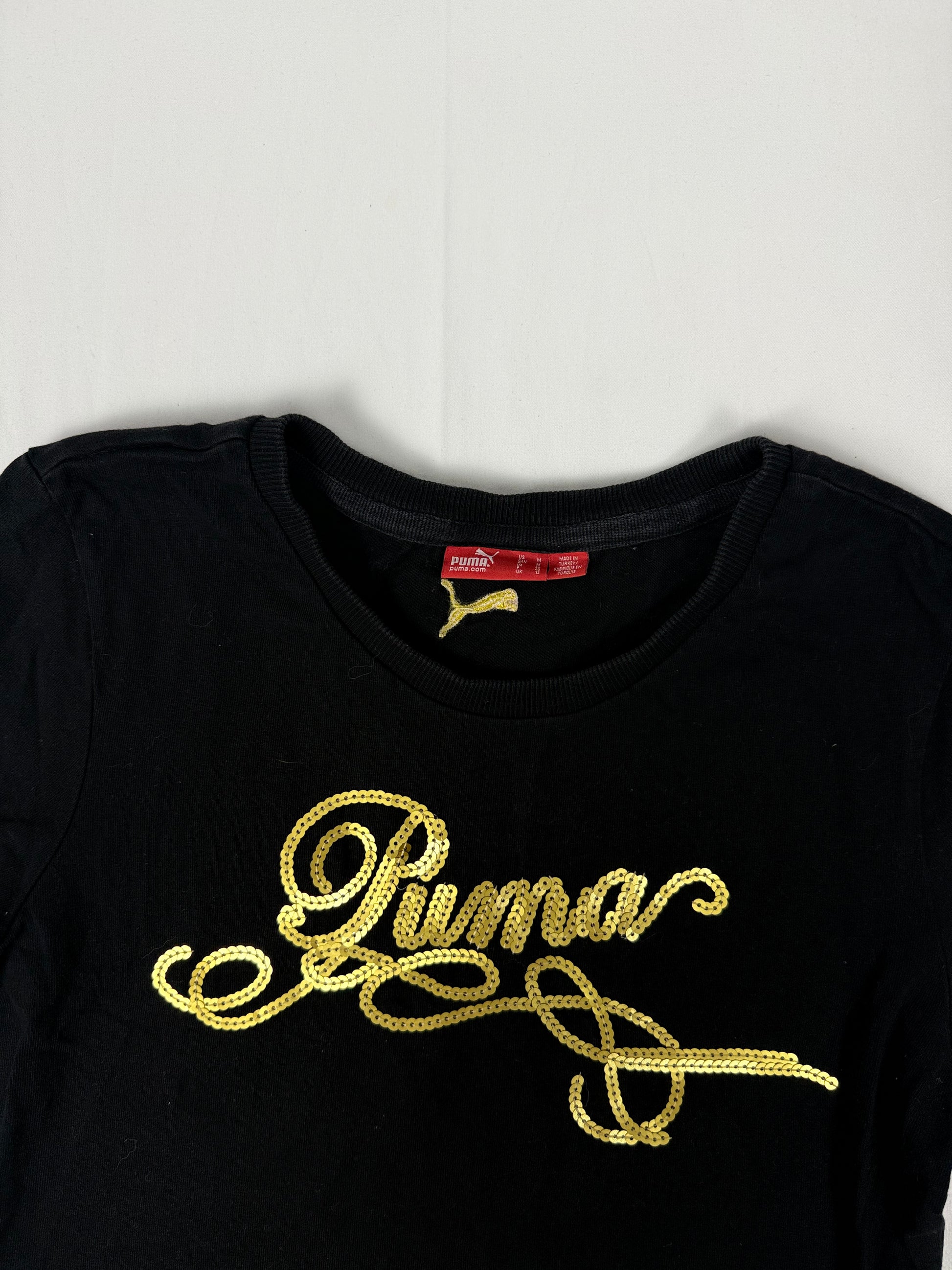 Black sequins gold logo tight fit tee (S/M)