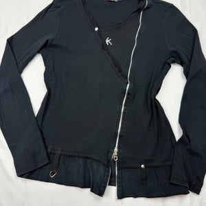 Black zip up 100% cotton long sleeves top (M)