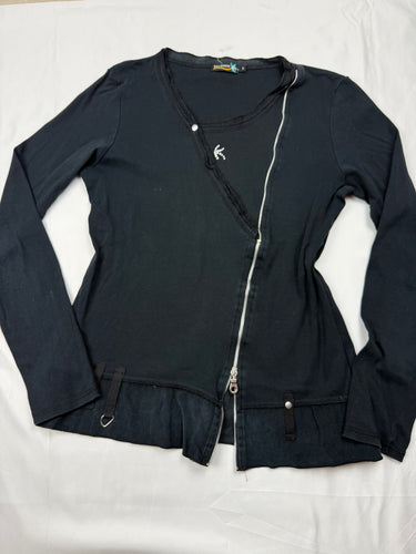 Black zip up 100% cotton long sleeves top (M)