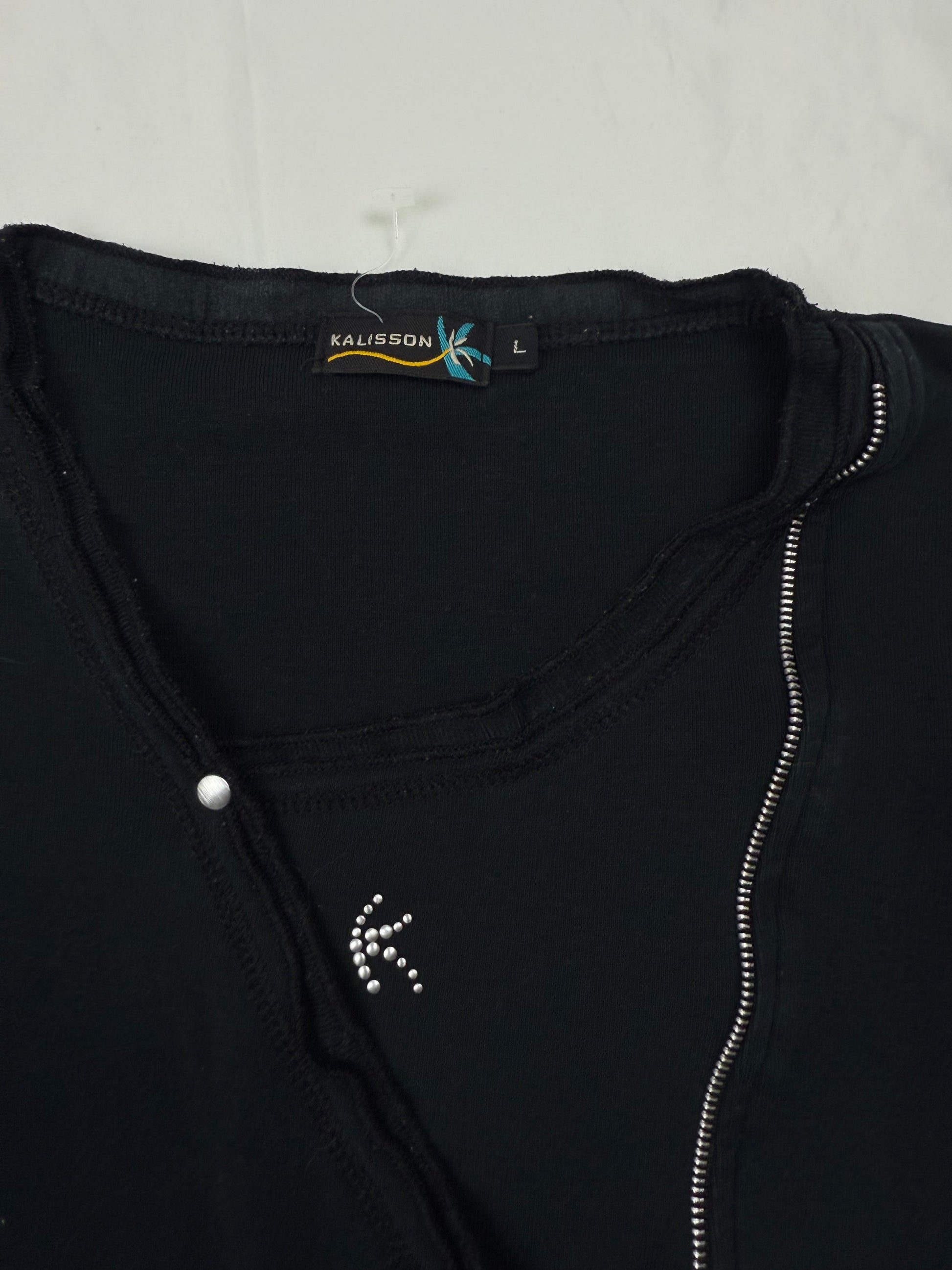 Black zip up 100% cotton long sleeves top (M)