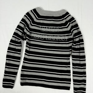 Grey striped V neck cotton jumper (L)