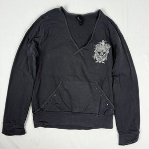 Grey V neck cotton hoodie (L)