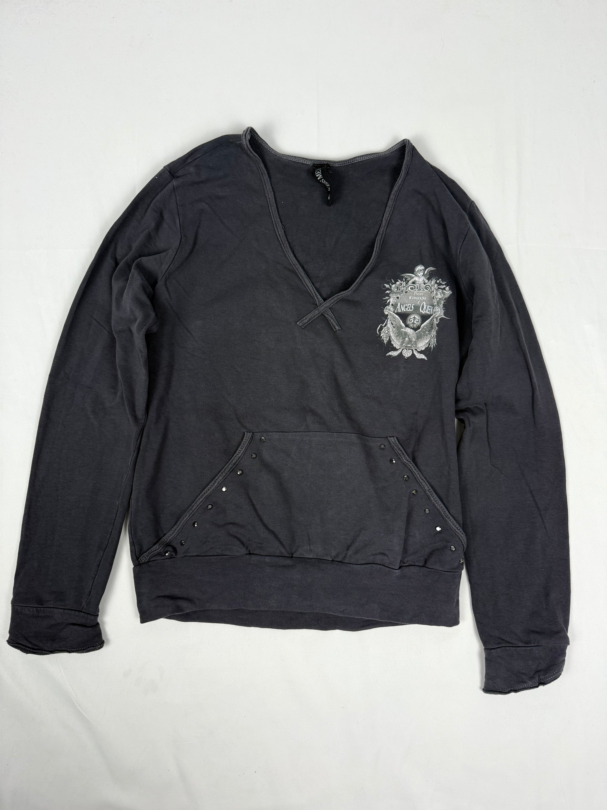 Grey V neck cotton hoodie (L)