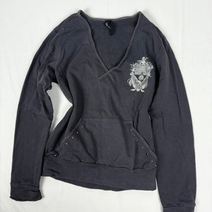 Grey V neck cotton hoodie (L)