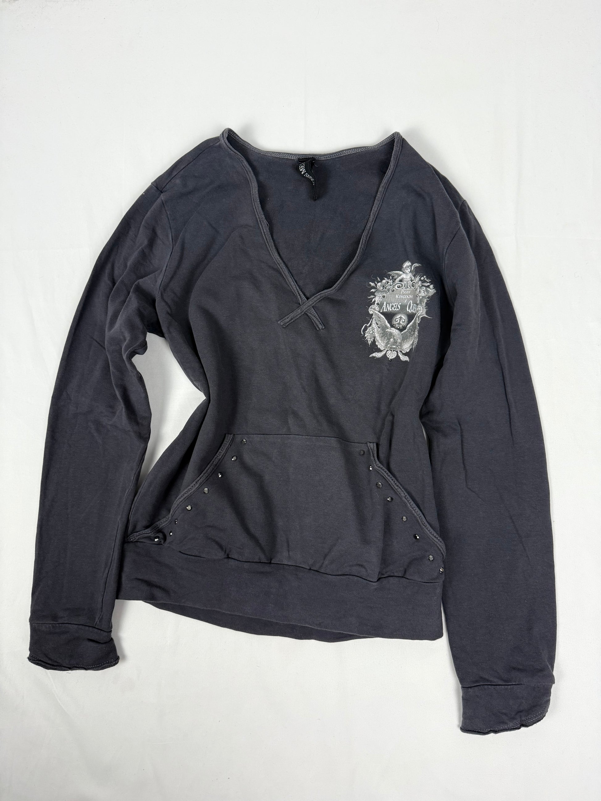 Grey V neck cotton hoodie (L)