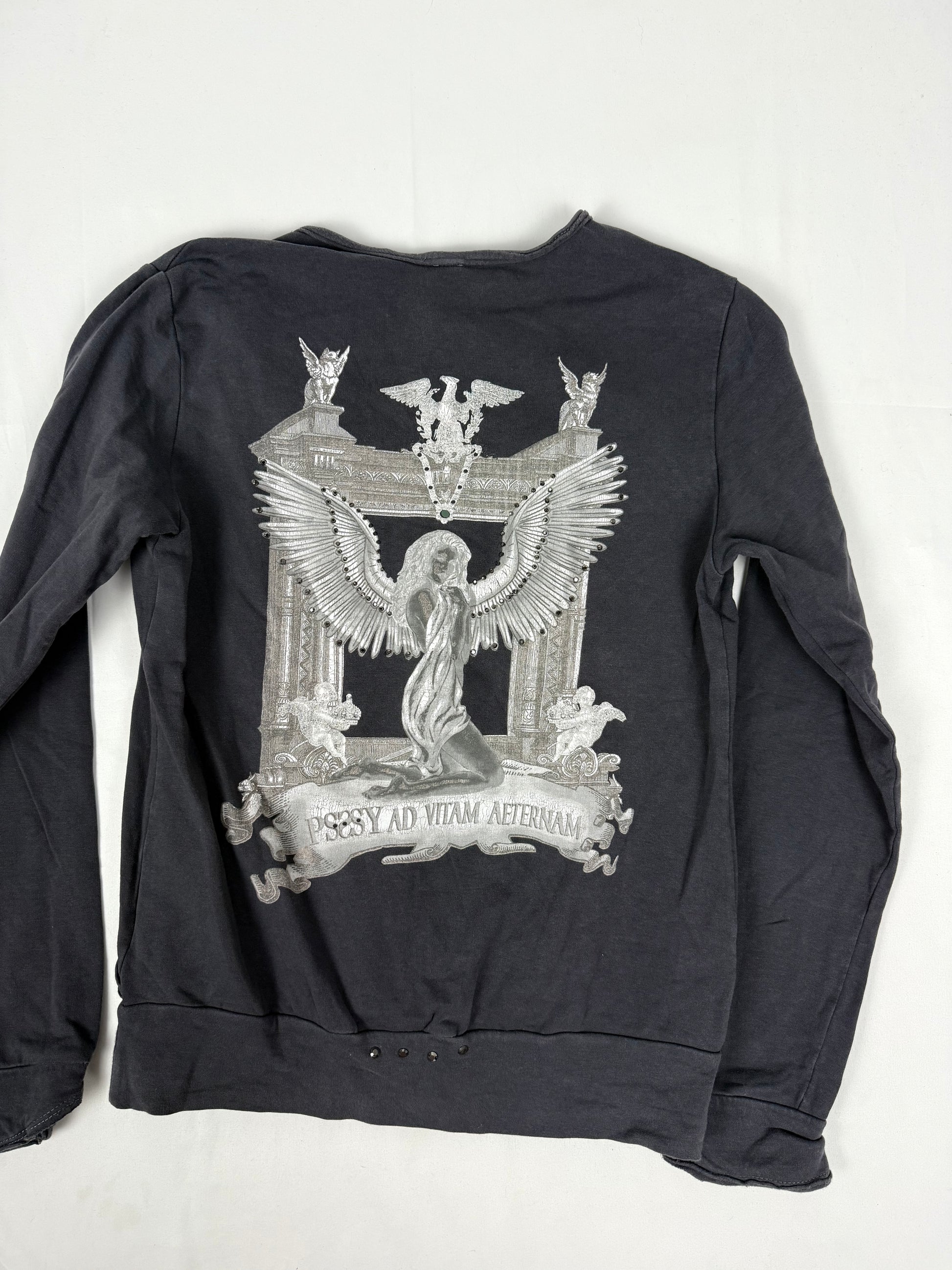 Grey V neck cotton hoodie (L)