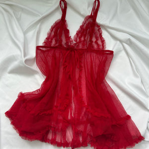 Red mesh open front babydoll top (S)