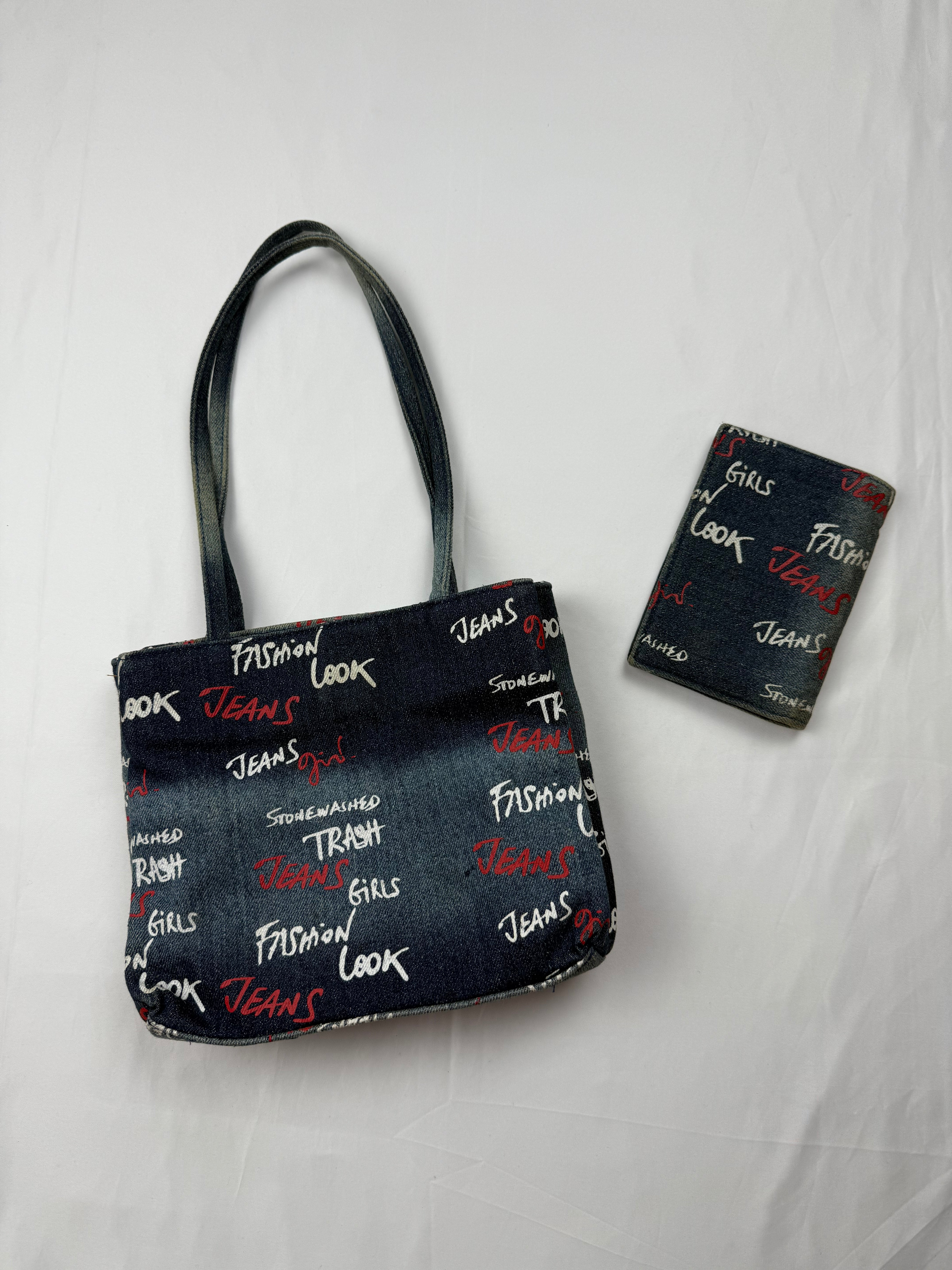 Blue denim shoulder bag + wallet (22x18cm)