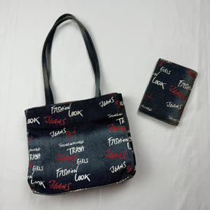Blue denim shoulder bag + wallet (22x18cm)