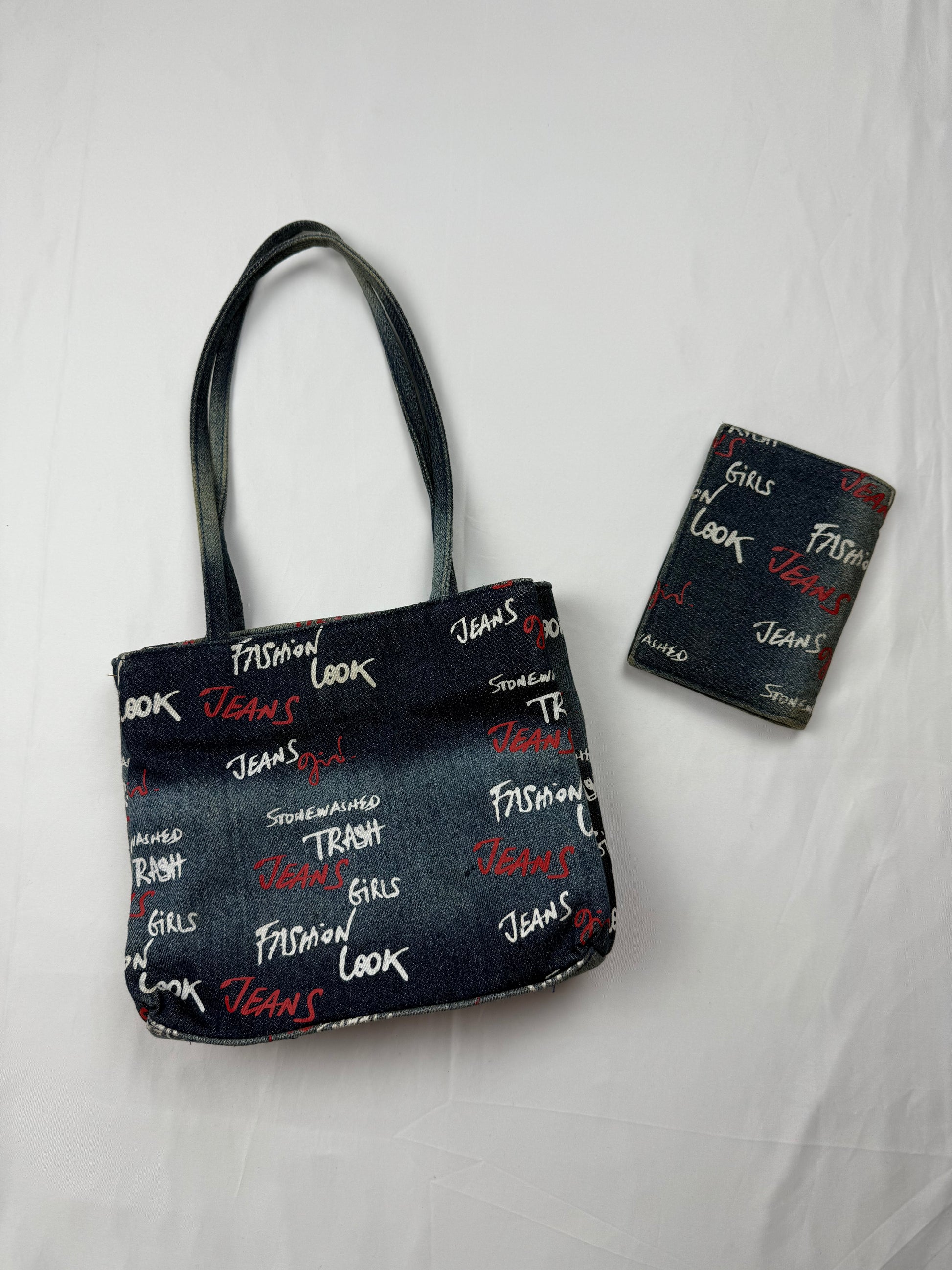 Blue denim shoulder bag + wallet (22x18cm)