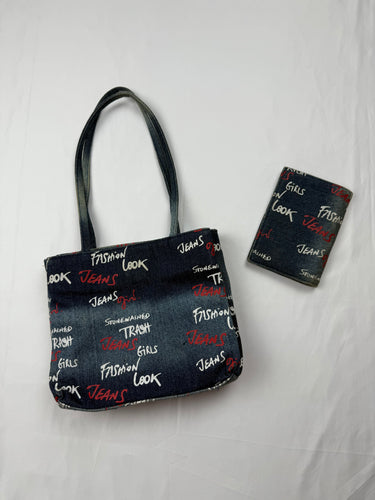 Blue denim shoulder bag + wallet (22x18cm)