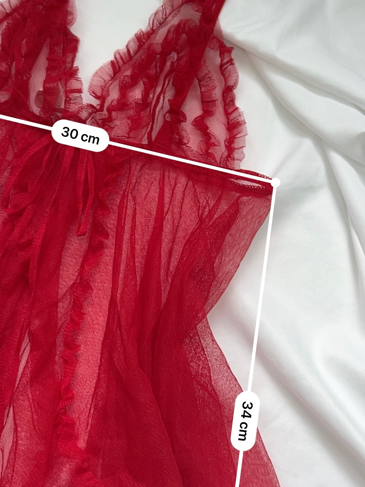Red mesh open front babydoll top (S)