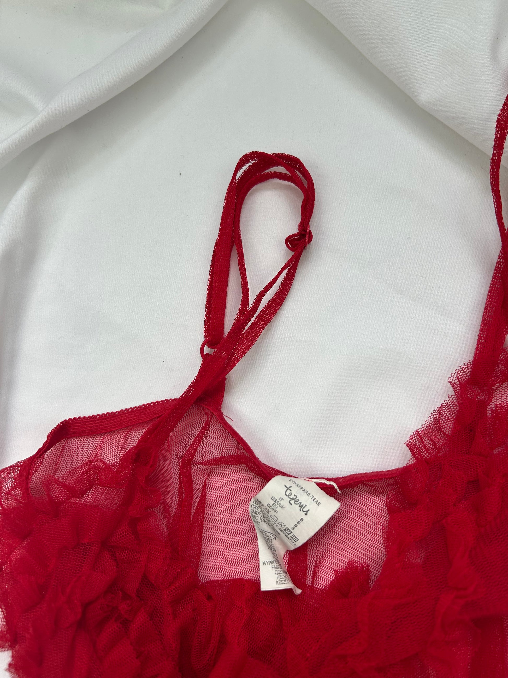 Red mesh open front babydoll top (S)