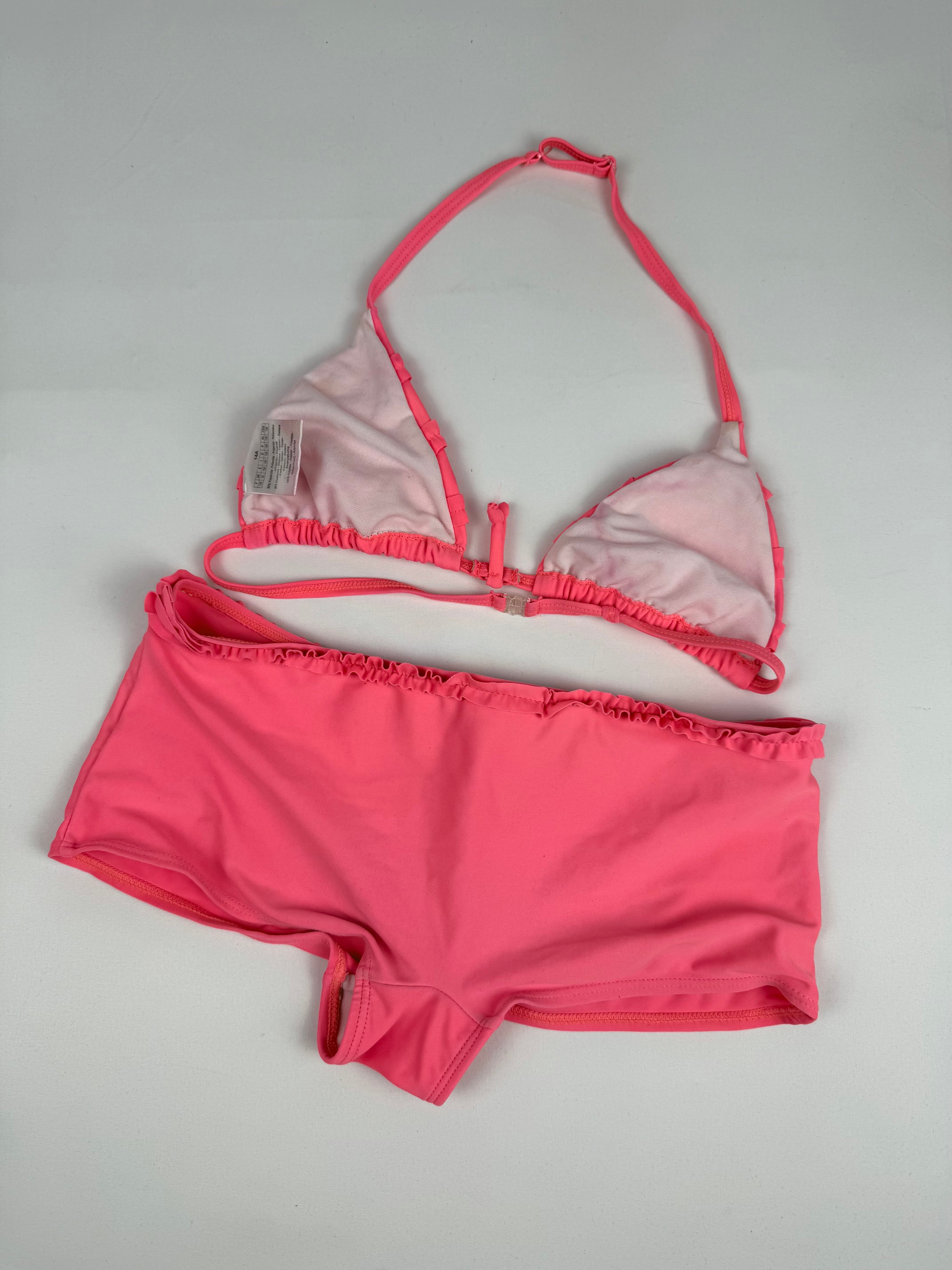 Pink neon low rise bikini set (XS)