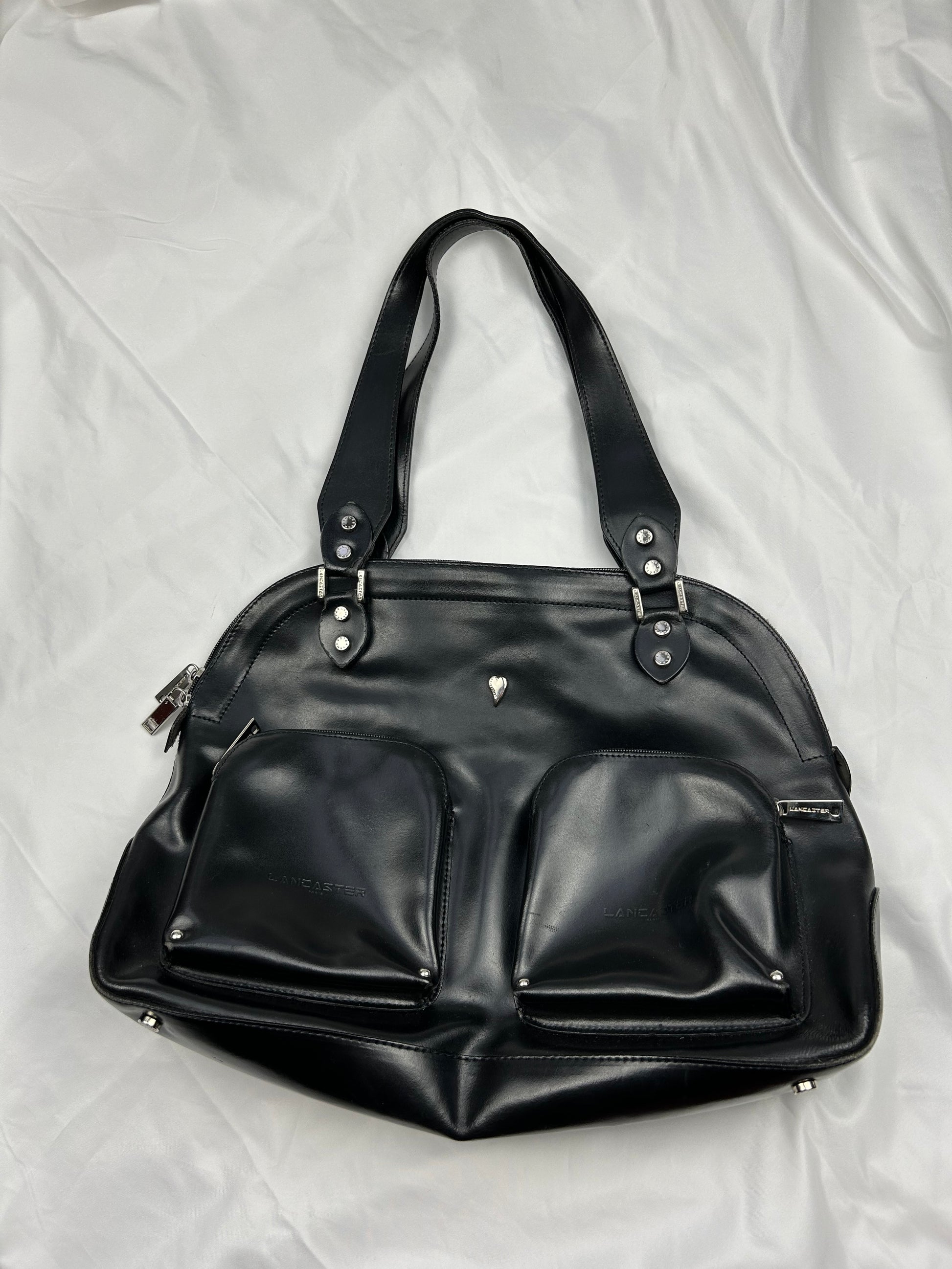 Black 100% real leather uni shoulder bag