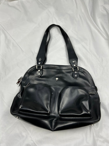 Black 100% real leather uni shoulder bag