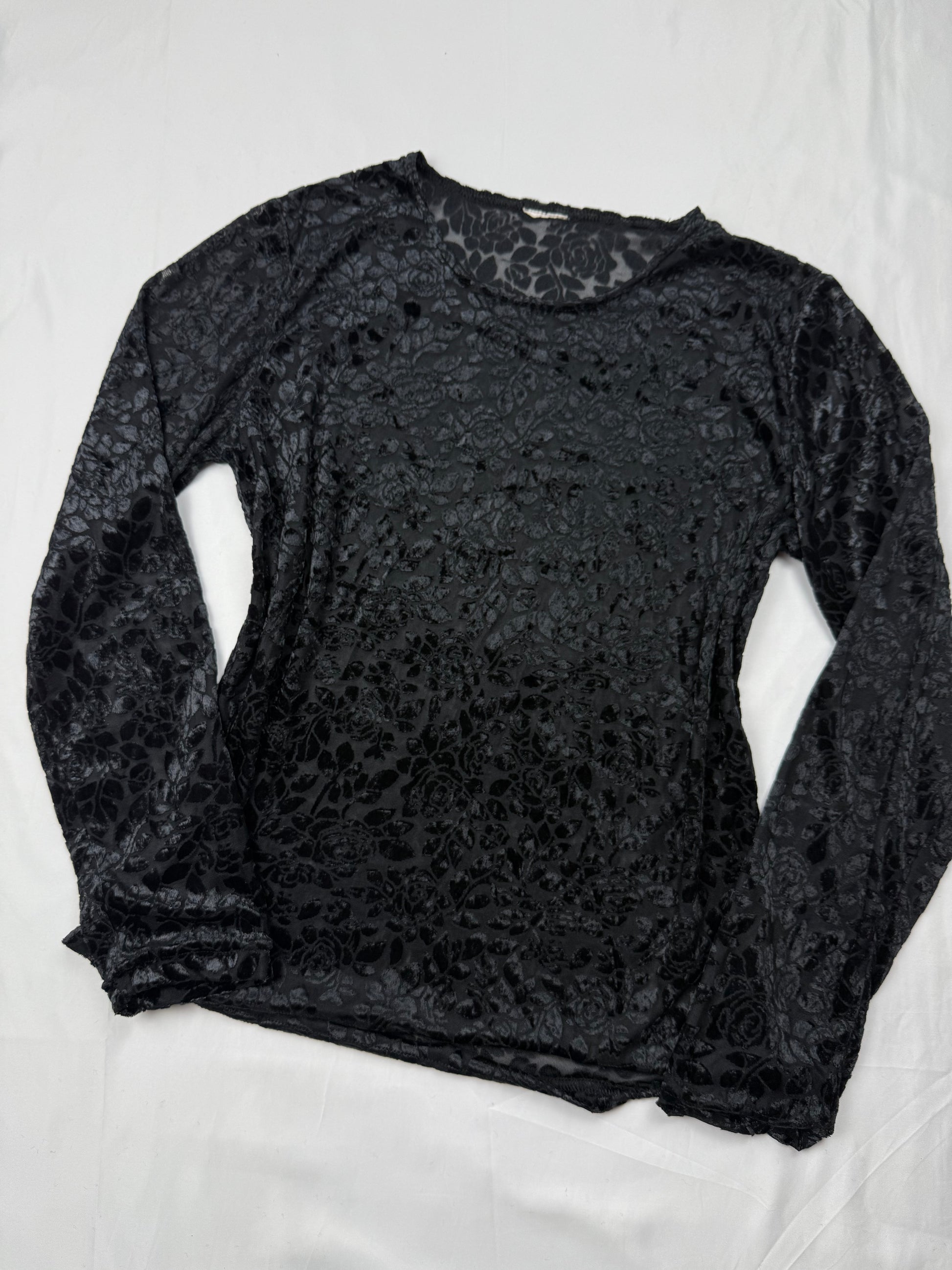 Black velvet see trough floral long sleeves top (M)