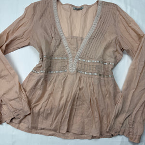 Baby pink bow 100% cotton long sleeves shirt (M)
