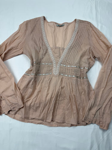 Baby pink bow 100% cotton long sleeves shirt (M)