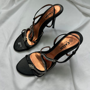 Black rhinestones snake heels sandals (38)