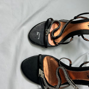 Black rhinestones snake heels sandals (38)