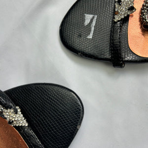 Black rhinestones snake heels sandals (38)