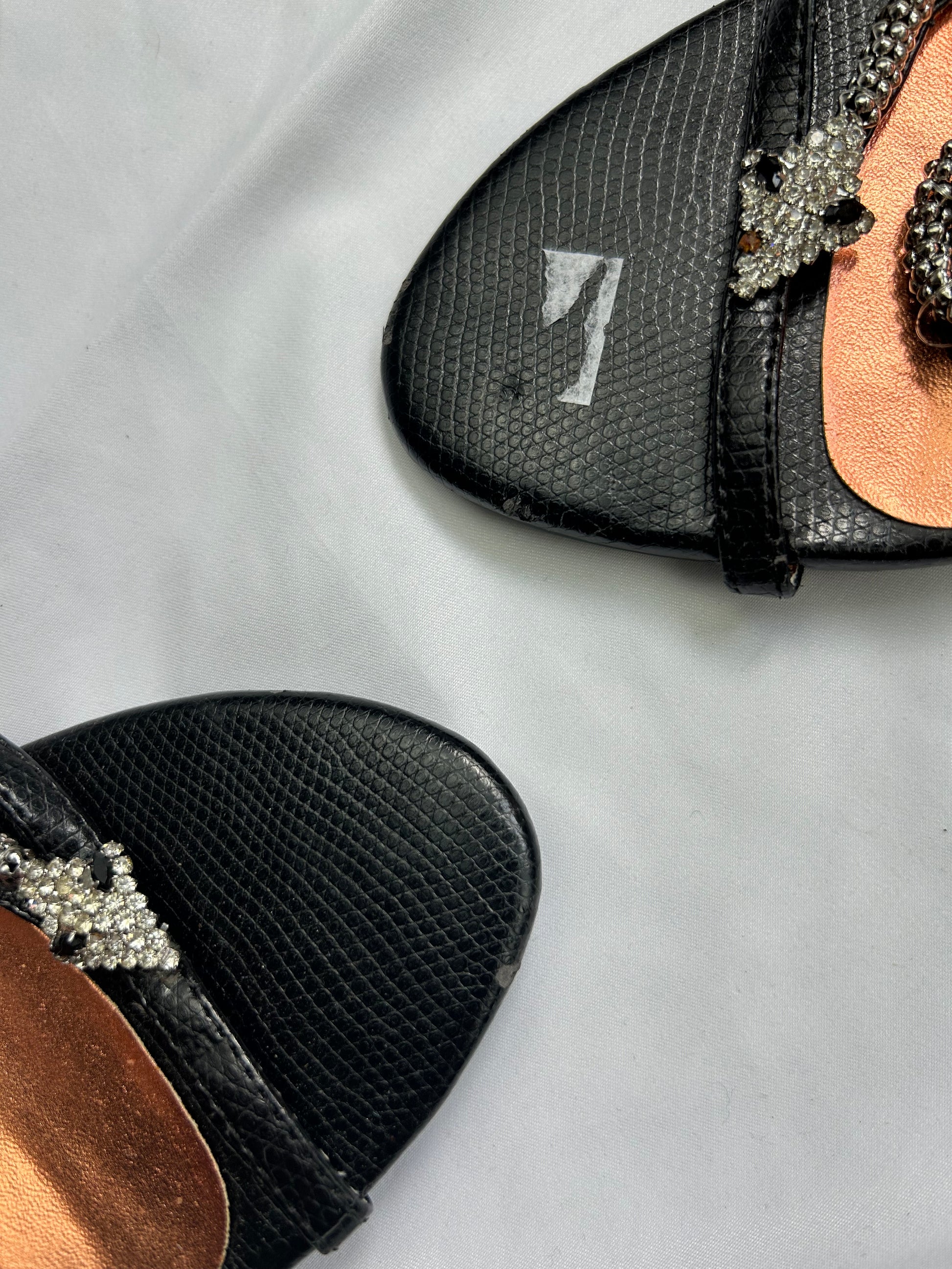 Black rhinestones snake heels sandals (38)