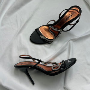 Black rhinestones snake heels sandals (38)