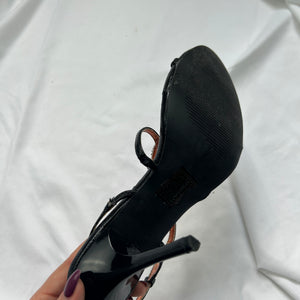 Black rhinestones snake heels sandals (38)