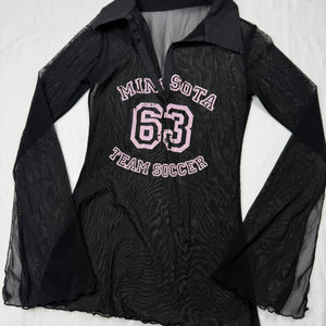 Black mesh flared long sleeves top (S)