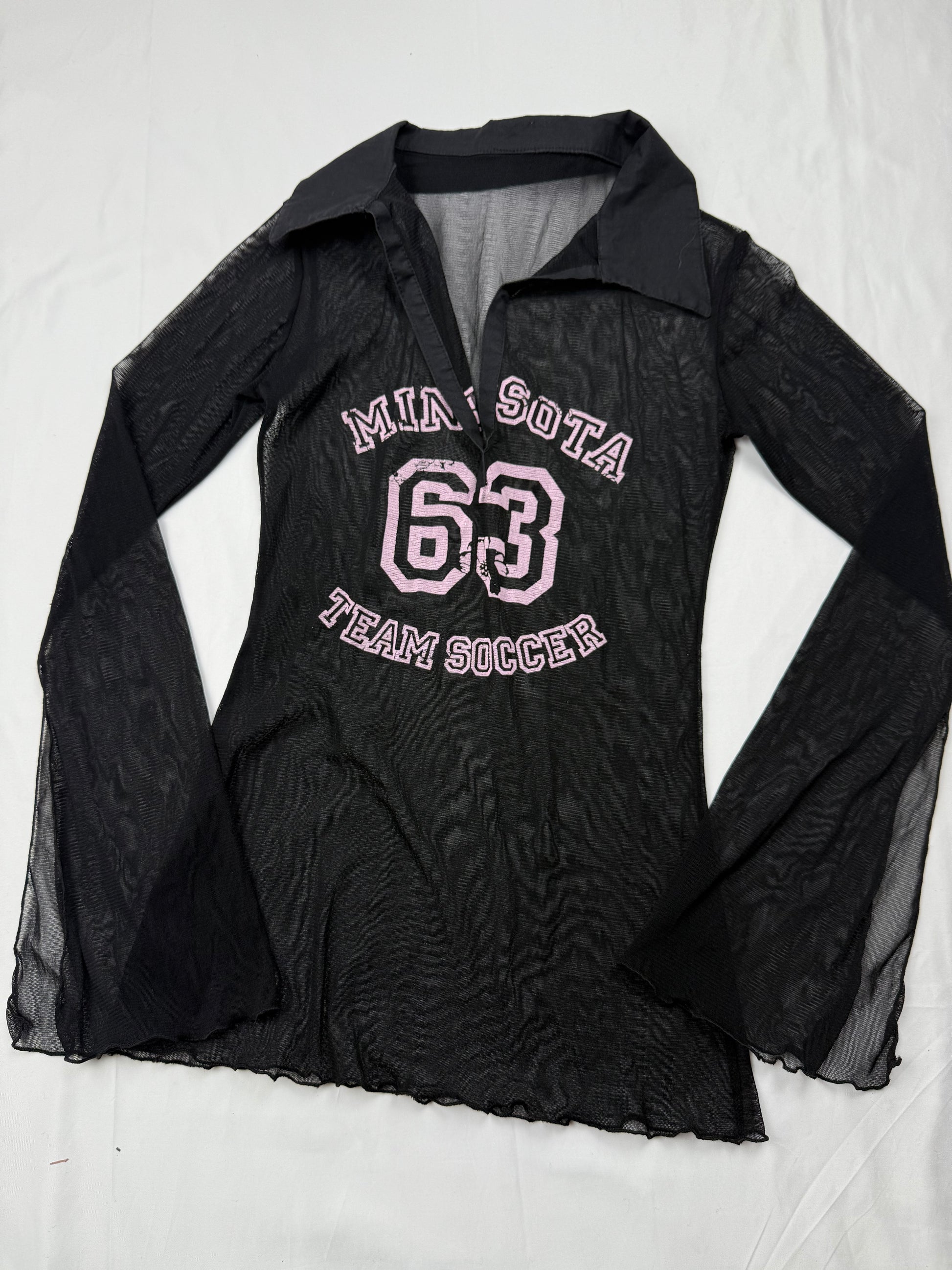 Black mesh flared long sleeves top (S)