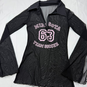 Black mesh flared long sleeves top (S)