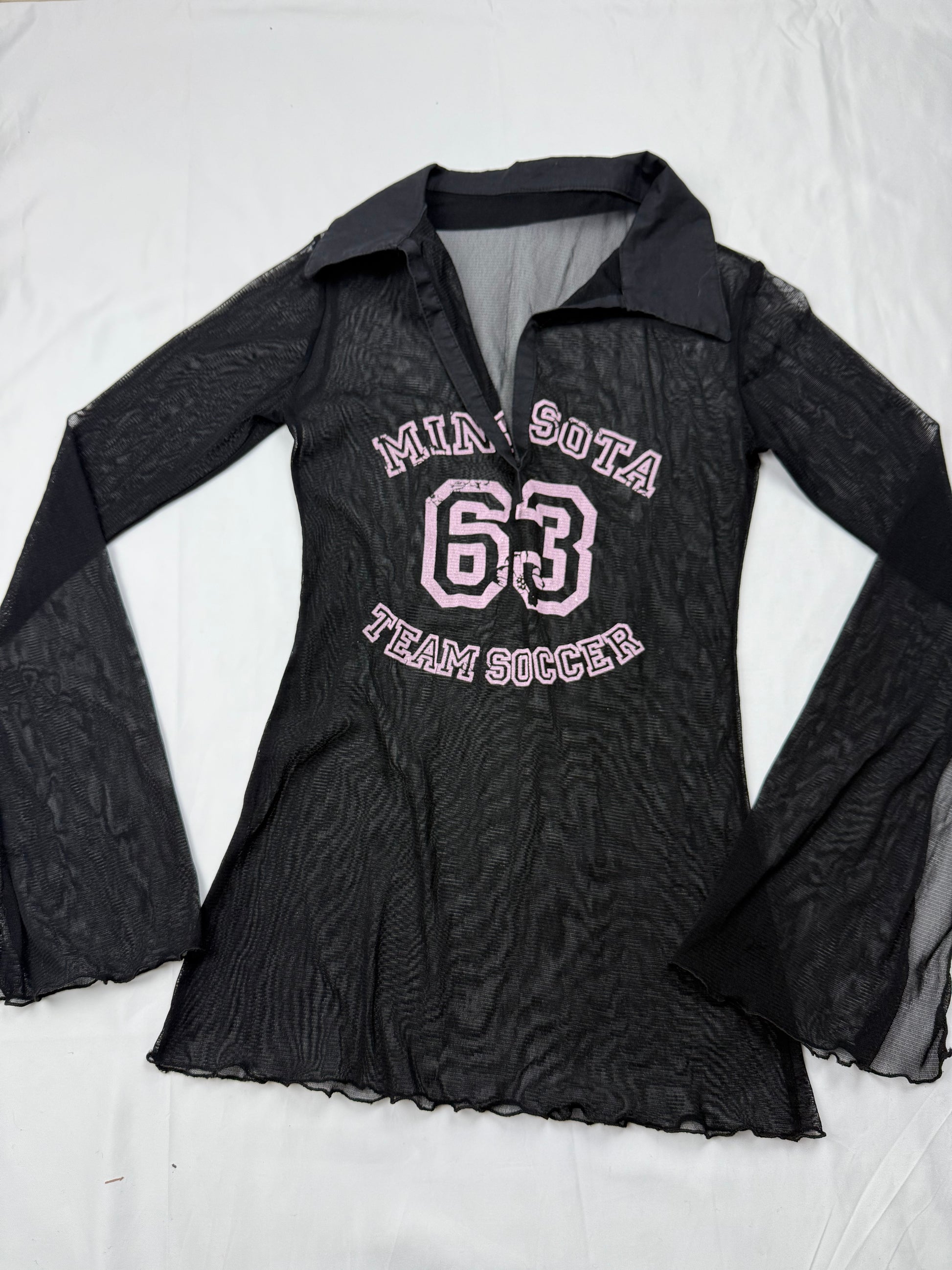 Black mesh flared long sleeves top (S)