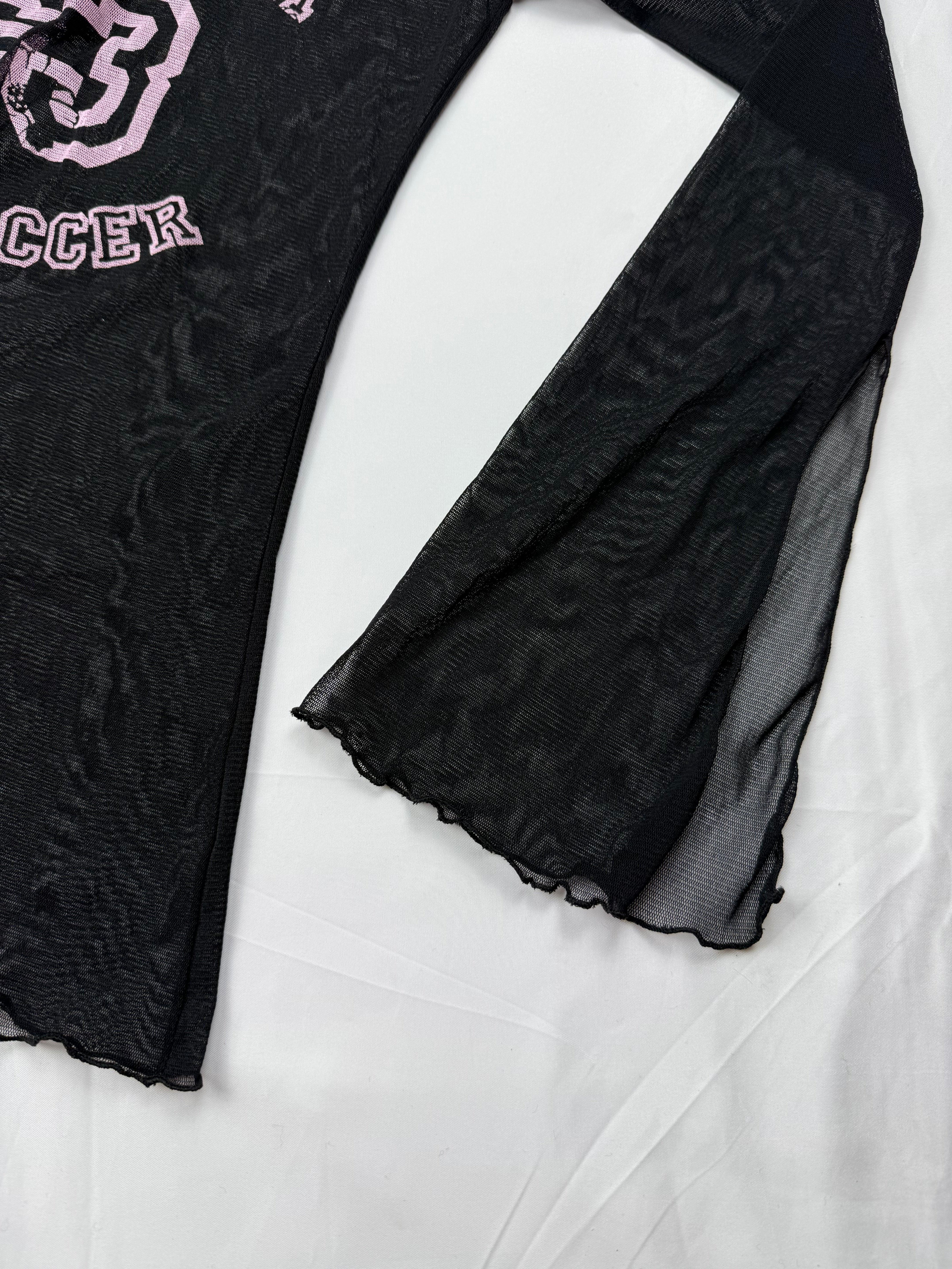 Black mesh flared long sleeves top (S)