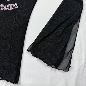 Black mesh flared long sleeves top (S)