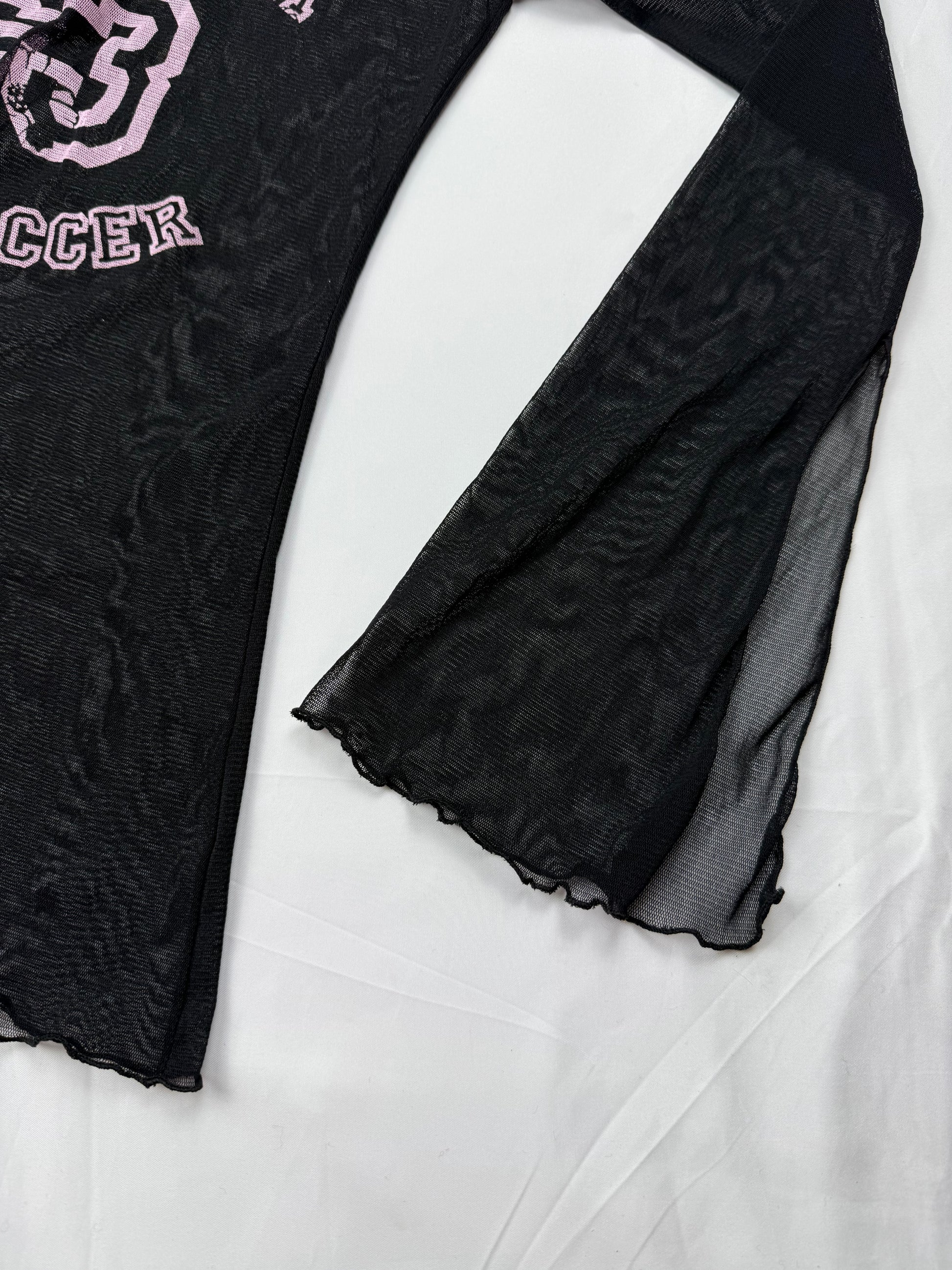 Black mesh flared long sleeves top (S)