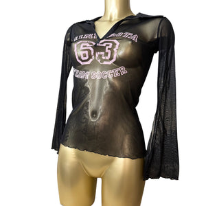 Black mesh flared long sleeves top (S)