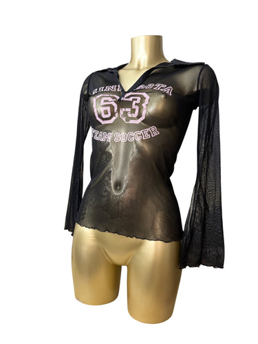 Black mesh flared long sleeves top (S)
